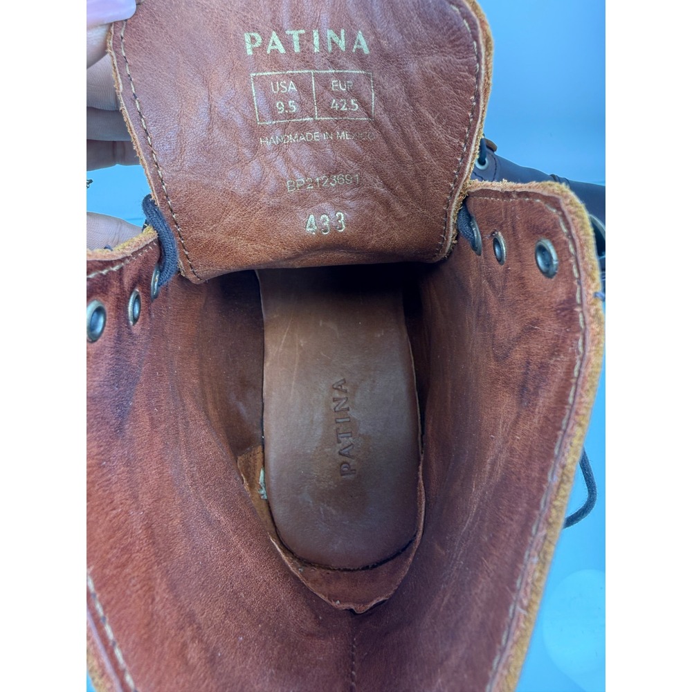 Patina Portland Leather Co. Men Brown Leather Cap Toe Lace Up Lug Sole Boots 9.5 - Picture 8 of 9